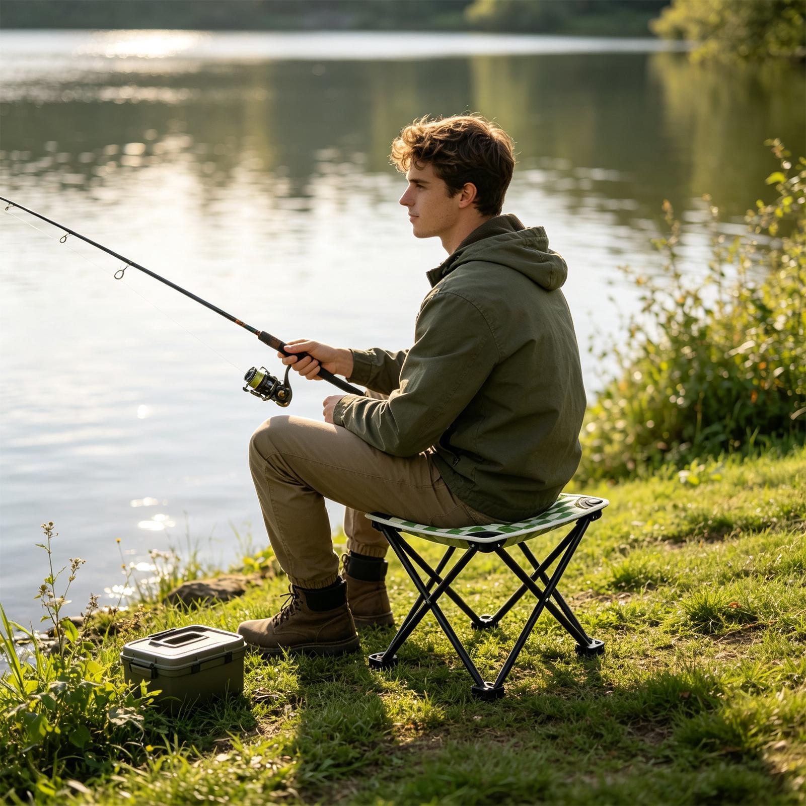 Fishing Backpack - เก้าอี้พับขนาดเล็ก ลายตารางหมากรุก เก้าอี้พกพาสำหรับแบ็คแพ็ค ใช้ได้กับคอนเสิร์ต สนามหญ้า ตกปลา