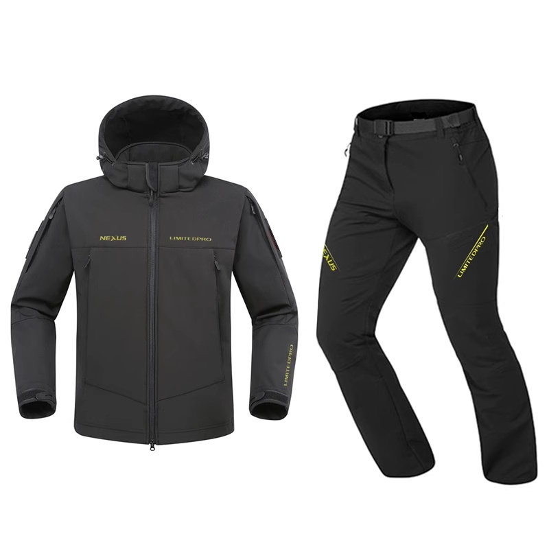 Fishing Rain Suit - ชุดตกปลาสำหรับผู้ชายแบบกันลมสำหรับฤดูใบไม้ร่วงและฤดูหนาวใหม่ ชุดเสื้อแจ็คเก็ตและกางเกงบุขนแกะ 2 ชิ้น ชุดเสื้อผ้าอุ่นๆ