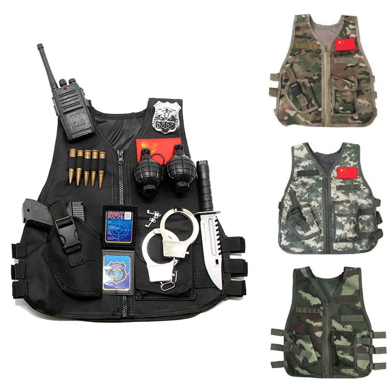 Fishing Vest - เสื้อกั๊กสำหรับเด็กกลางแจ้งเสื้อกั๊กลายพรางสำหรับเด็กผู้ชายเด็กผู้หญิงเสื้อสำหรับใส่เล่นเกมล่าคอสเพลย์ตกปลา CS