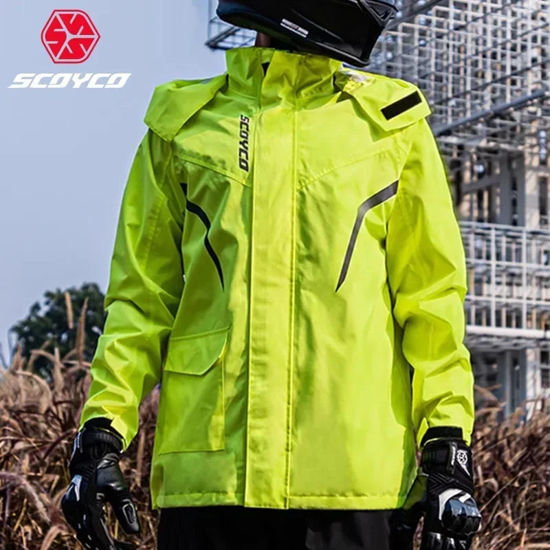 Fishing Rain Suit - ชุดเสื้อกันฝนแบบแยกส่วนสำหรับรถจักรยานยนต์ SCOYCO เสื้อแจ็คเก็ตกันฝนสำหรับผู้ชาย สะท้อนแสง ระบายอากาศ เสื้อกันฝนสำหรับขี่มอเตอร์ไซค์วิบาก