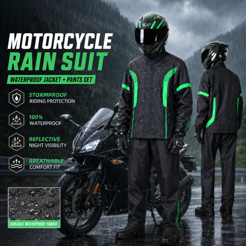 Fishing Rain Suit - ชุดกันฝนสำหรับขี่มอเตอร์ไซค์ เสื้อแจ็คเก็ตกันน้ำ + กางเกง ชุดแถบสะท้อนแสงสำหรับขี่กลางคืน ป้องกันพายุ