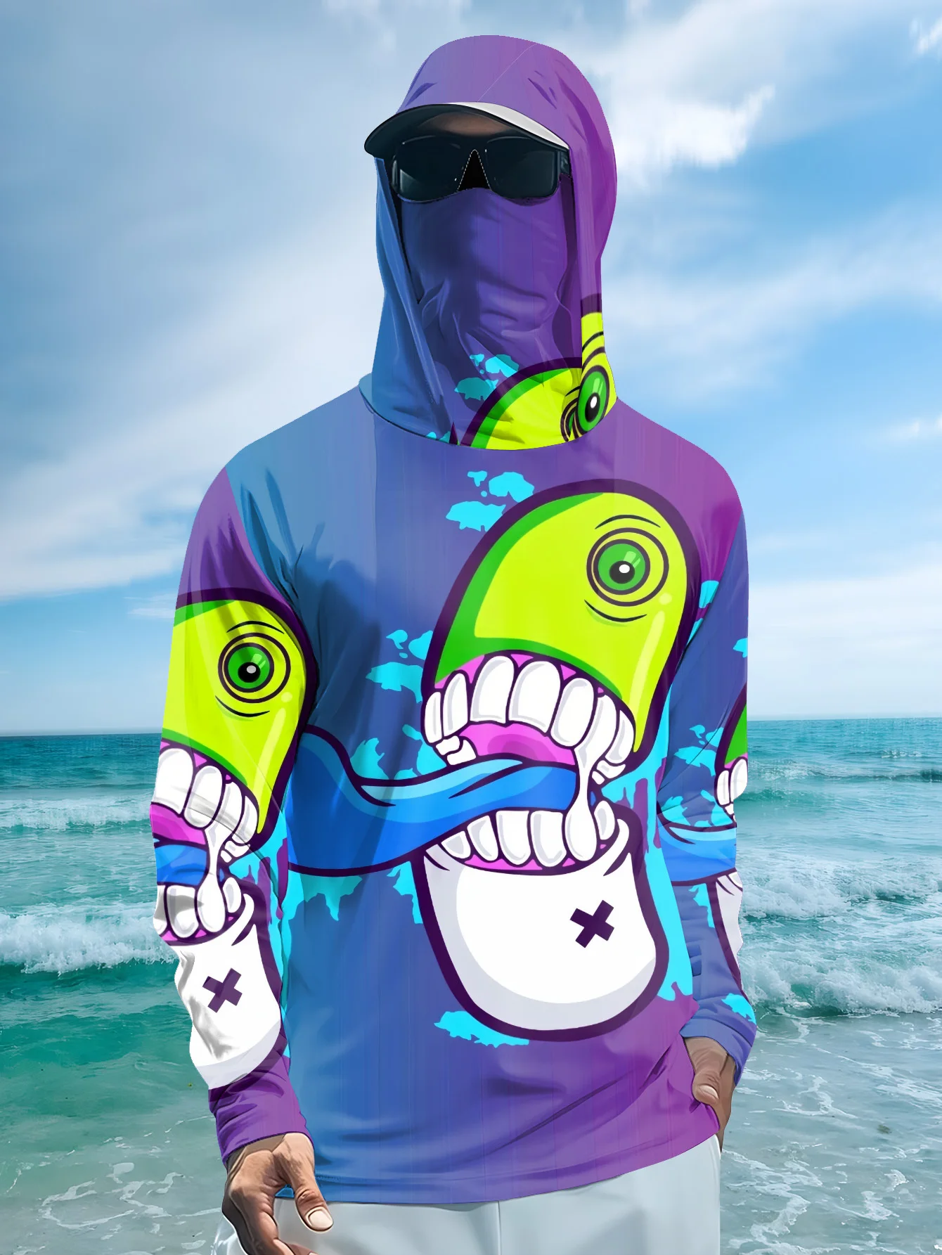 เสื้อฮู้ดตกปลาสำหรับผู้ชาย ลาย - Fishing Mask Sun Protection บทวิจารณ์และราคา
